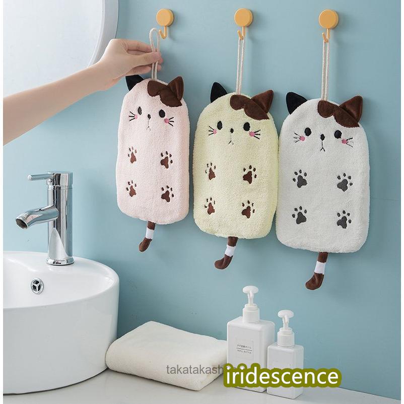 ハンドタオル ミニタオル ハンカチ お手拭き コーラルフリース 猫 ネコ 紐 ループ付 吊り下げ 吸水 キッチン 洗顔 可愛い | ブランド登録なし | 02