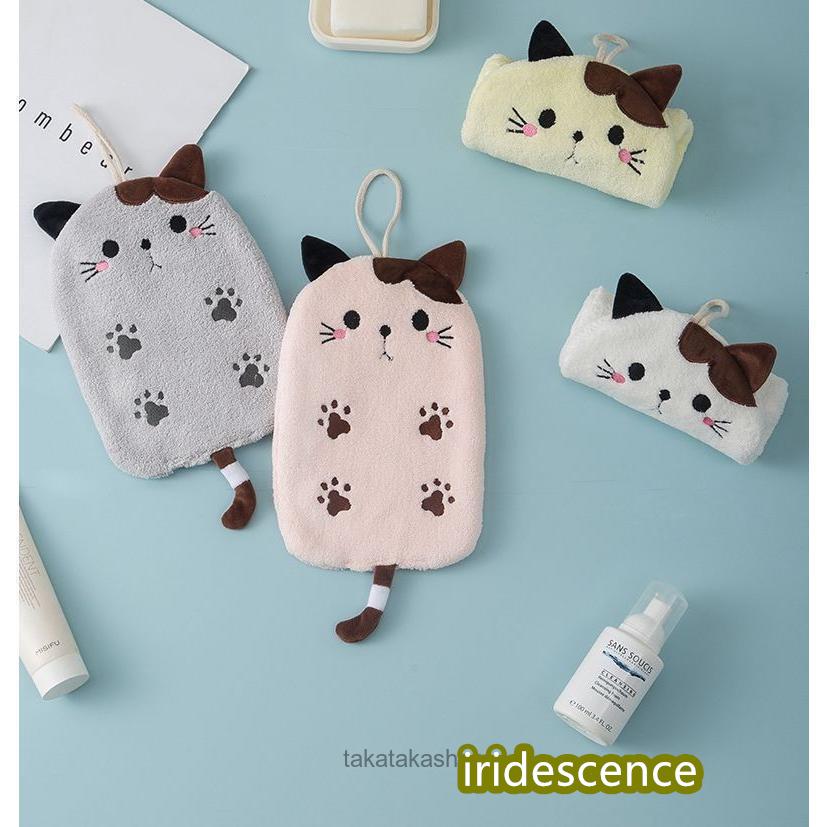 ハンドタオル ミニタオル ハンカチ お手拭き コーラルフリース 猫 ネコ 紐 ループ付 吊り下げ 吸水 キッチン 洗顔 可愛い | ブランド登録なし | 03