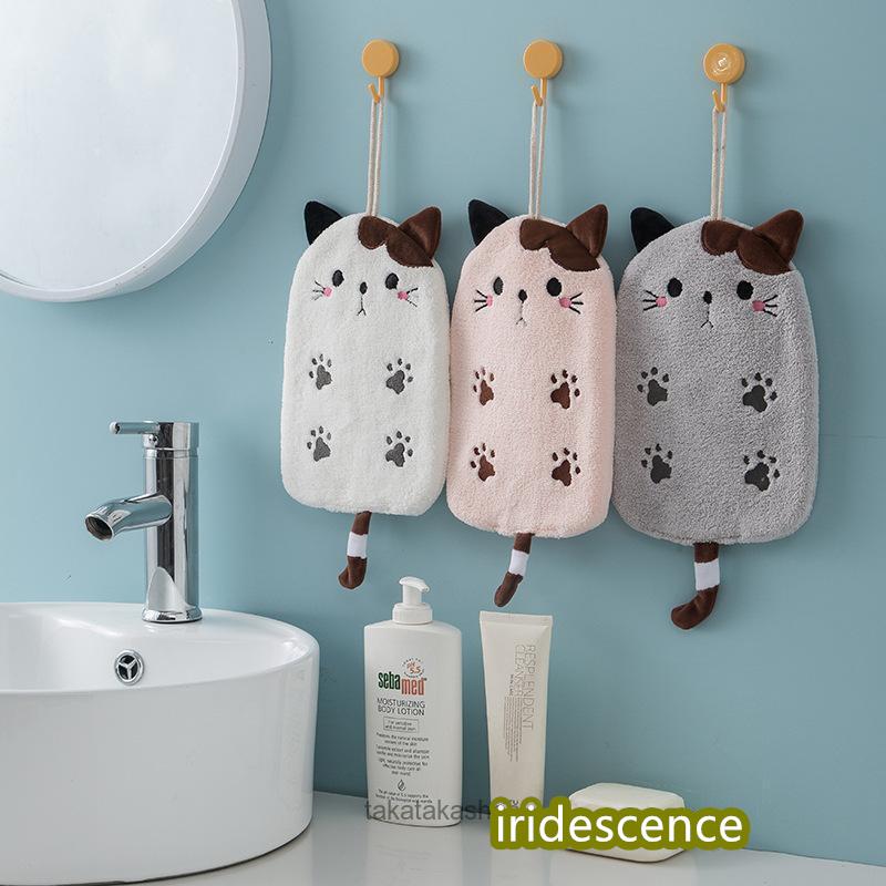 ハンドタオル ミニタオル ハンカチ お手拭き コーラルフリース 猫 ネコ 紐 ループ付 吊り下げ 吸水 キッチン 洗顔 可愛い | ブランド登録なし | 04