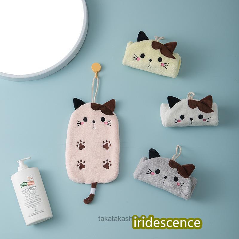 ハンドタオル ミニタオル ハンカチ お手拭き コーラルフリース 猫 ネコ 紐 ループ付 吊り下げ 吸水 キッチン 洗顔 可愛い | ブランド登録なし | 05
