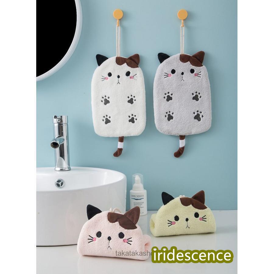 ハンドタオル ミニタオル ハンカチ お手拭き コーラルフリース 猫 ネコ 紐 ループ付 吊り下げ 吸水 キッチン 洗顔 可愛い | ブランド登録なし | 06