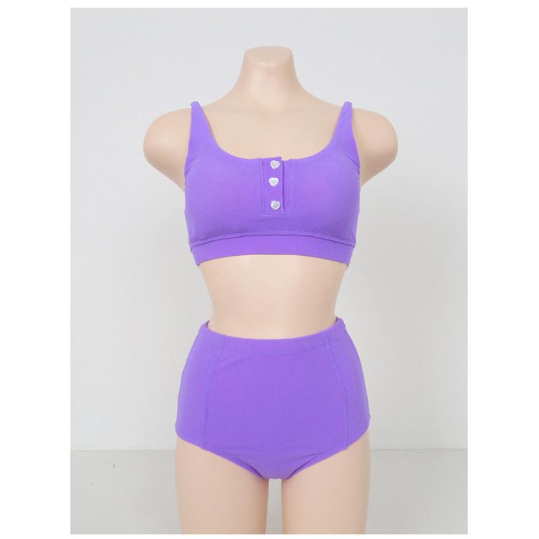 ビスチェビキニ レディース ユニークなニットソー素材 フロントボタン 無地 黒  シンプル 水着 セパレート 上 | ブランド登録なし | 10