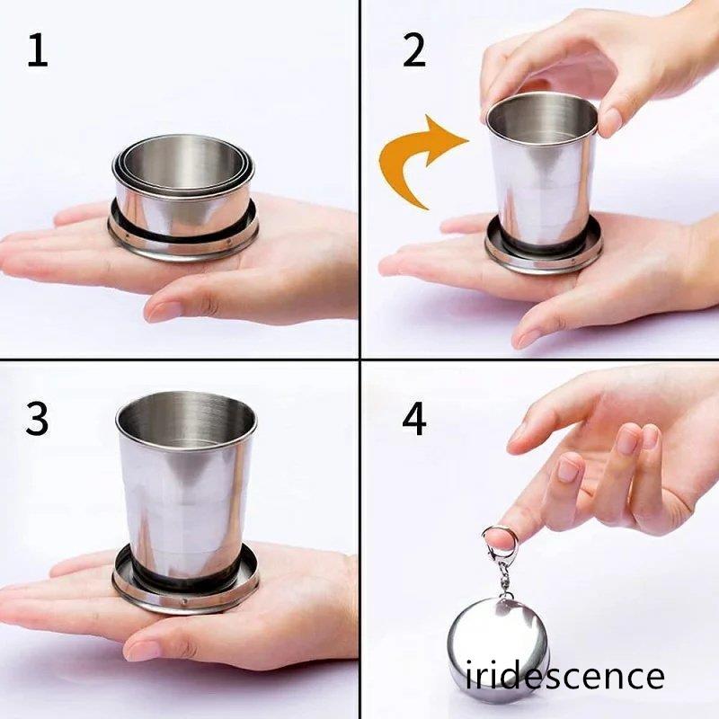 折りたたみ ステンレス カップ 折り畳み コップ 携帯コップ 蓋付き 収納便利 軽量 伸縮収納式コップ 盃 ポータブル キャンプ用食器  耐 | ブランド登録なし | 09