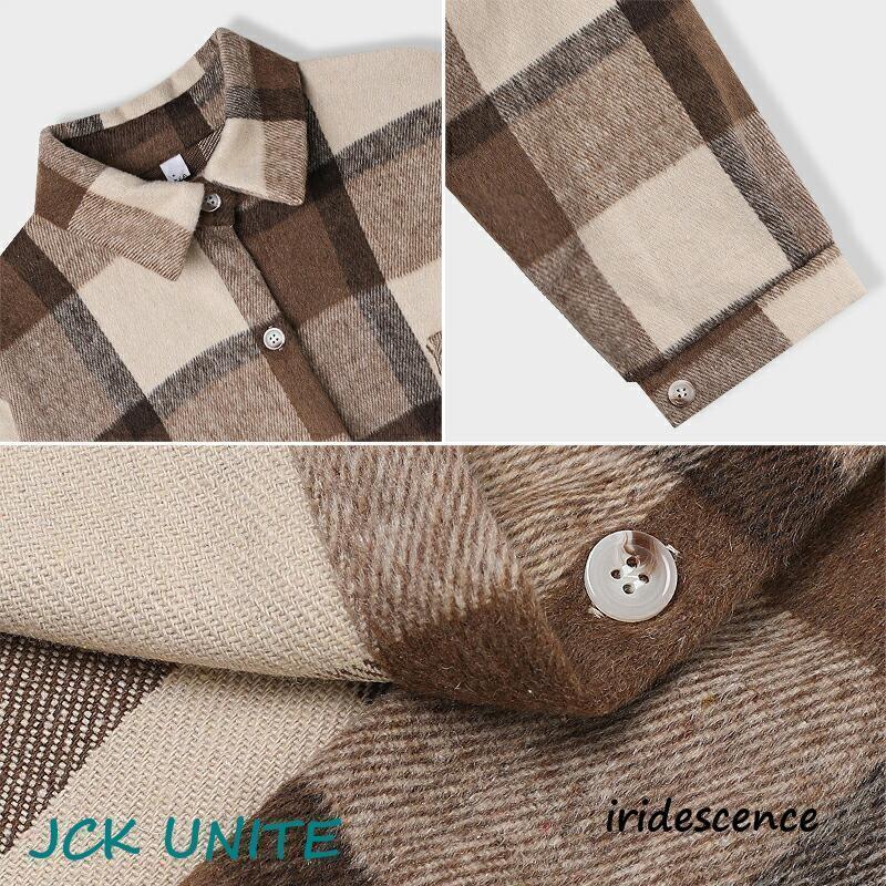 チェックシャツ 長袖 シャツ チェック柄 レディース トップス 大きいサイズ アウター 羽織り 上着 ロング丈 ネルシャツ 襟付き キレイめ 大人 カジュアル 秋 | ブランド登録なし | 14