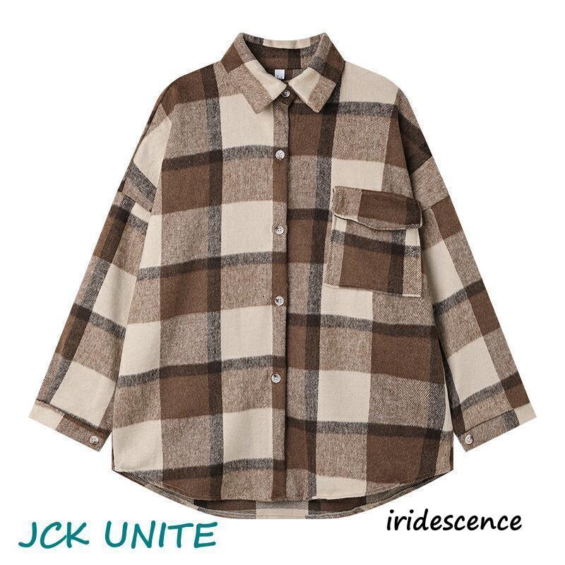 チェックシャツ 長袖 シャツ チェック柄 レディース トップス 大きいサイズ アウター 羽織り 上着 ロング丈 ネルシャツ 襟付き キレイめ 大人 カジュアル 秋 | ブランド登録なし | 19