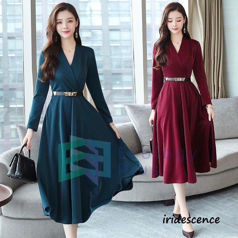 ワンピース レディース 春 ロングワンピース ミモレ丈 長袖 A