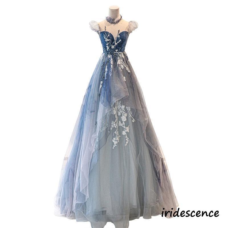 カラードレス 演奏会 ブルー ロングドレス プリンセスラインドレス コンサート パーティードレス 発表会 ウェディングドレス 二次会 青 結婚式 ステージ衣装 | ブランド登録なし | 01
