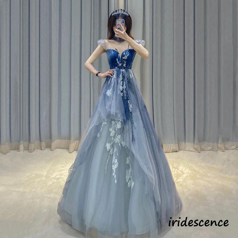 カラードレス 演奏会 ブルー ロングドレス プリンセスラインドレス コンサート パーティードレス 発表会 ウェディングドレス 二次会 青 結婚式 ステージ衣装 | ブランド登録なし | 02