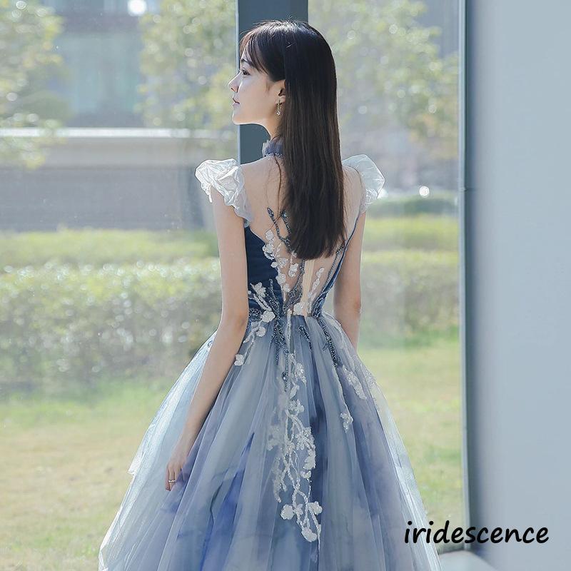 カラードレス 演奏会 ブルー ロングドレス プリンセスラインドレス コンサート パーティードレス 発表会 ウェディングドレス 二次会 青 結婚式 ステージ衣装 | ブランド登録なし | 03