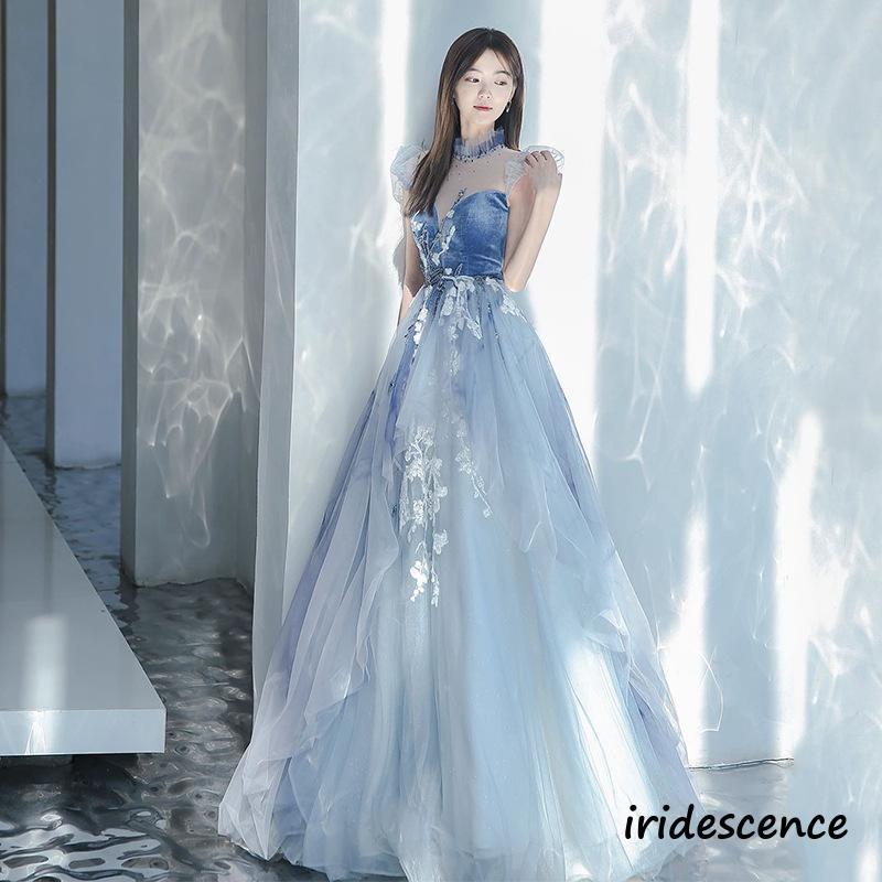 カラードレス 演奏会 ブルー ロングドレス プリンセスラインドレス コンサート パーティードレス 発表会 ウェディングドレス 二次会 青 結婚式 ステージ衣装 | ブランド登録なし | 05
