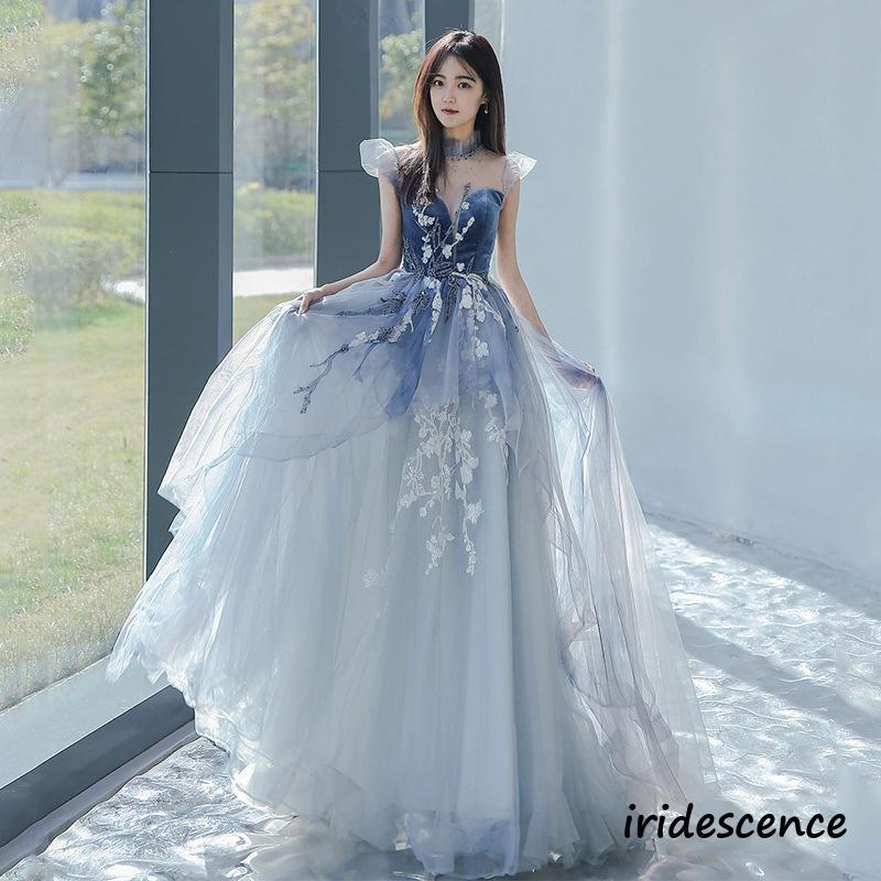 カラードレス 演奏会 ブルー ロングドレス プリンセスラインドレス コンサート パーティードレス 発表会 ウェディングドレス 二次会 青 結婚式 ステージ衣装 | ブランド登録なし | 08