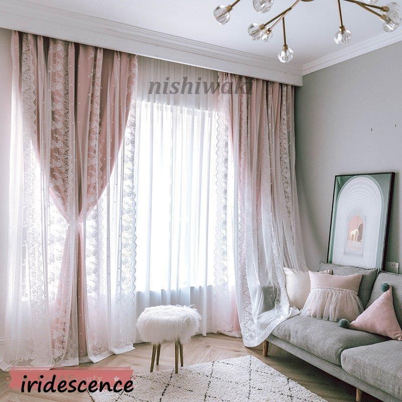 カーテン 姫系 フックカーテン 二重 レース 一体型 遮光 断熱