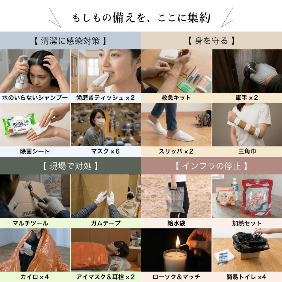 【防災士監修】防災セット 2人用 58点 避難グッズ 保存食付き ソーラーラジオライト エアーマット 非常用持ち出し袋 災害対策リュック |  | 06