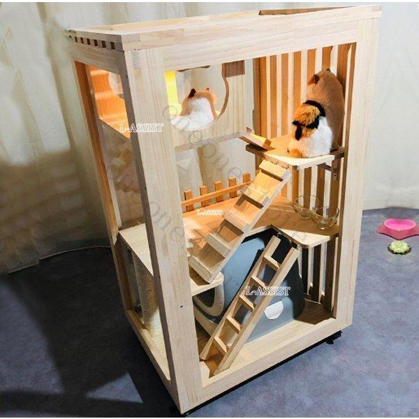 【新品 未使用 日本製】 人気新品★豪華２層ネコハウス 別荘 猫部屋 繁殖 アパート自由出入りドア 冬防寒 アパート ペット　キャット別墅 【RIZ1112843969】(39400円)