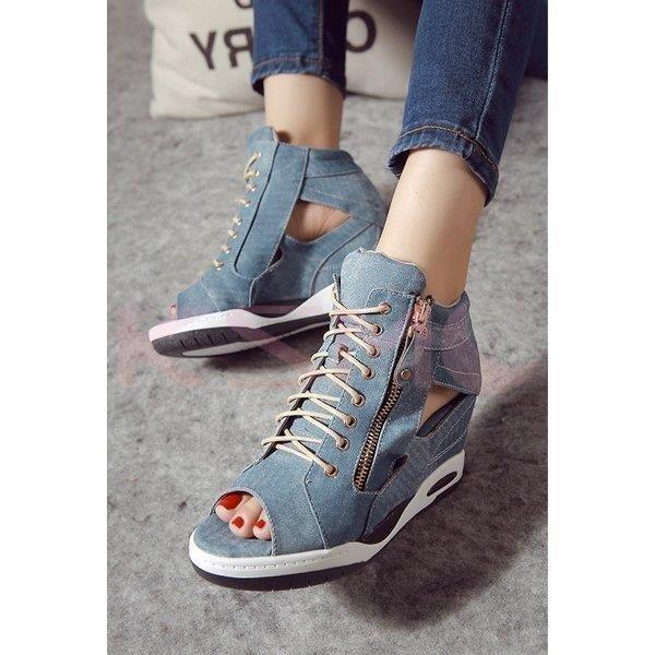 人気の レディース サンダル スニーカーサンダル インヒールスニーカー デニム風 オープントゥ 厚底スニーカー スニーカー サンダルスニーカー サンダル 商品到着後レビューや評価を書くと送料無料 書かない Www Oroagri Eu