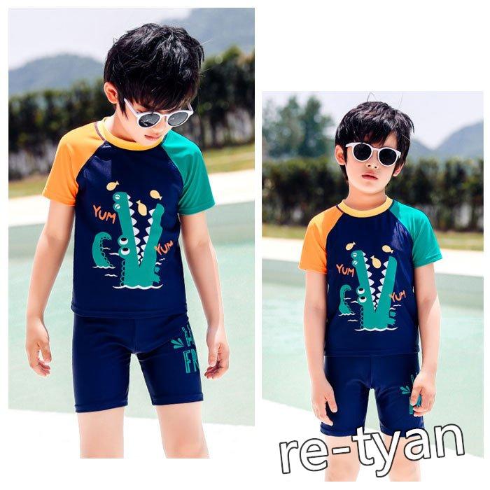 男の子 水着 スクール水着 恐竜柄 上下 3点セット キッズ みずぎ セパレート 半袖水着 水泳パンツ 帽子 スイムウェア プール 温泉 シーサイド スポーツ ビーチ 最高の品質