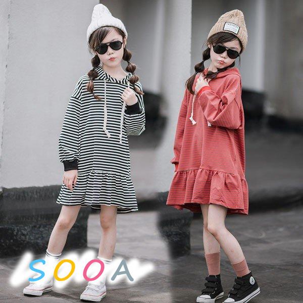 子供服 ワンピース キッズ 女の子 親子ペア 長袖 おしゃれ 春秋 韓国子供服 ジュニア パーカー ストライプ 子供ドレス Dress カジュアル 可愛い 小学生 通学着 お見舞い
