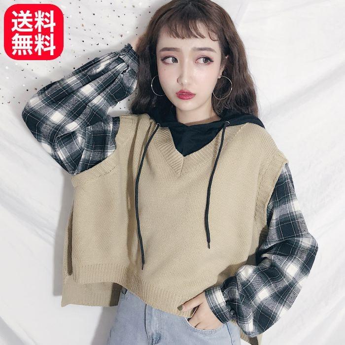 レイヤード トップス フード付き ギンガムチェック シャツ ベスト パーカー 重ね着 風 ブラック ベージュ オシャレ トレンド 送料無料 717 Mistral 通販 Yahoo ショッピング