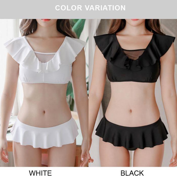 水着 ビキニ レディース ホワイト ブラック フリル シースルー ペプラム 2点セット セクシー 可愛い おしゃれ 夏 海 ビーチ 送料無料 727 |  | 03