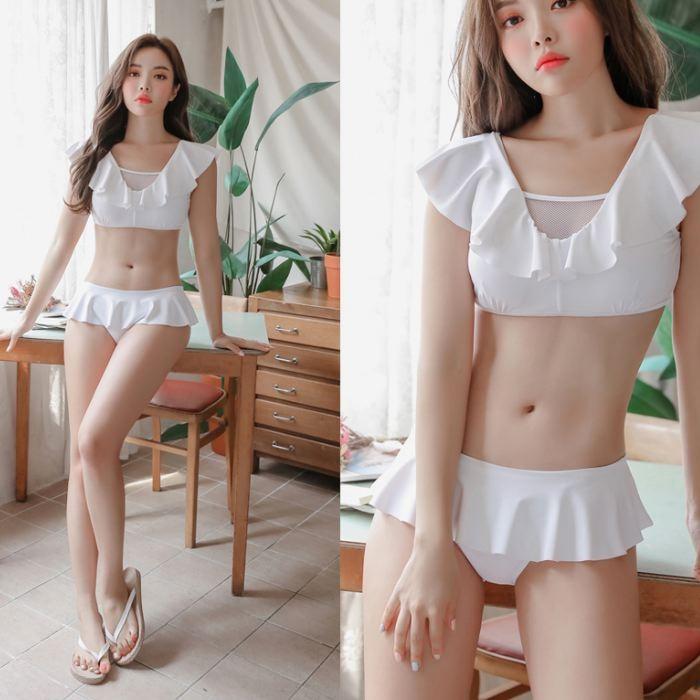 水着 ビキニ レディース ホワイト ブラック フリル シースルー ペプラム 2点セット セクシー 可愛い おしゃれ 夏 海 ビーチ 送料無料 727 |  | 05