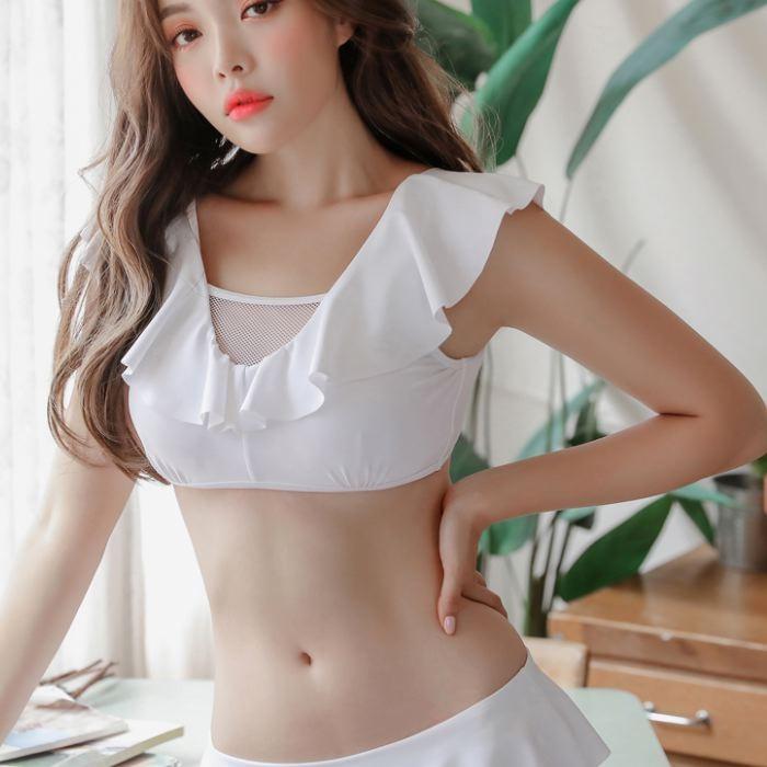 水着 ビキニ レディース ホワイト ブラック フリル シースルー ペプラム 2点セット セクシー 可愛い おしゃれ 夏 海 ビーチ 送料無料 727 |  | 10