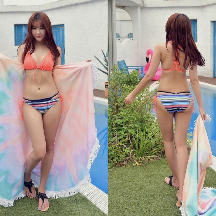 水着 ビキニ レディース ボーダー 2点セット 紐 リボン 可愛い オシャレ セクシー ピンク オレンジ ブラック ホワイト グリーン 黒 夏 送料無料 729 |  | 11