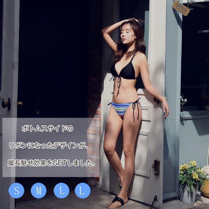水着 ビキニ レディース ボーダー 2点セット 紐 リボン 可愛い オシャレ セクシー ピンク オレンジ ブラック ホワイト グリーン 黒 夏 送料無料 729 |  | 04