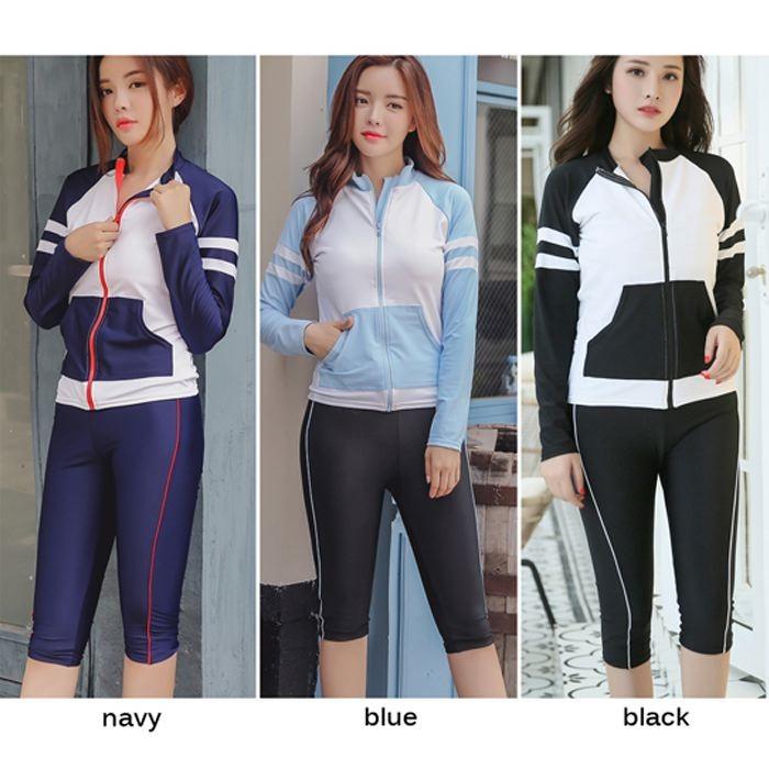 水着 レディース 体型カバー フィットネス ジム プール スイミング 長袖 オトナ女子 可愛い 競泳 競泳用 ハーフパンツ 水中ウォーキング 送料無料 752 |  | 05