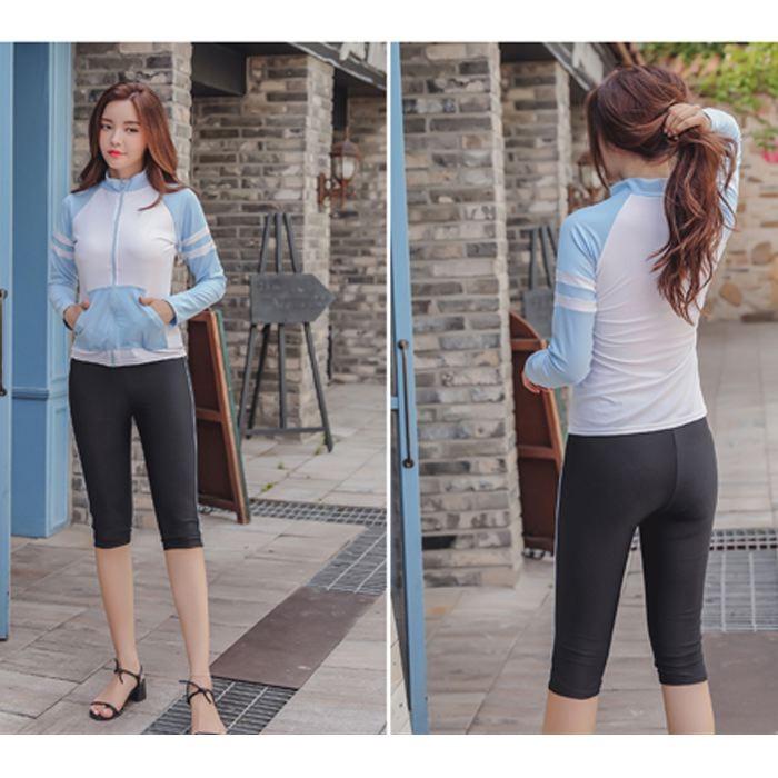 水着 レディース 体型カバー フィットネス ジム プール スイミング 長袖 オトナ女子 可愛い 競泳 競泳用 ハーフパンツ 水中ウォーキング 送料無料 752 |  | 11