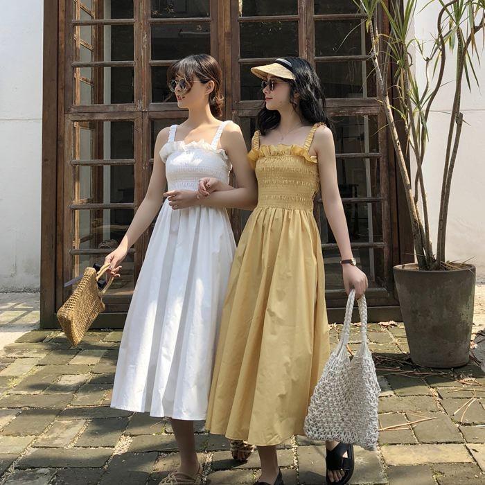 ワンピース キャミワンピース ミモレ丈 ノースリーブ フレア Aライン シャーリング ギャザー ガーリー 可愛い 送料無料 |  | 04