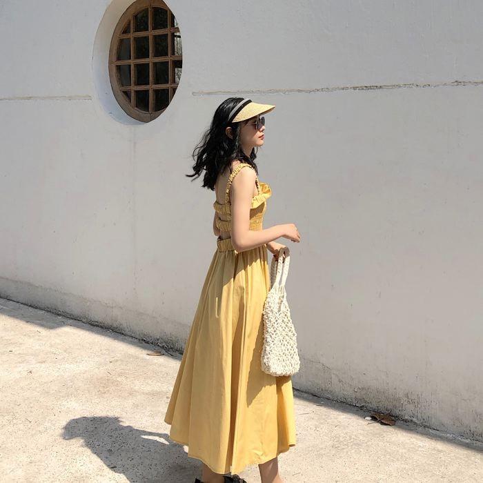 ワンピース キャミワンピース ミモレ丈 ノースリーブ フレア Aライン シャーリング ギャザー ガーリー 可愛い 送料無料 |  | 13