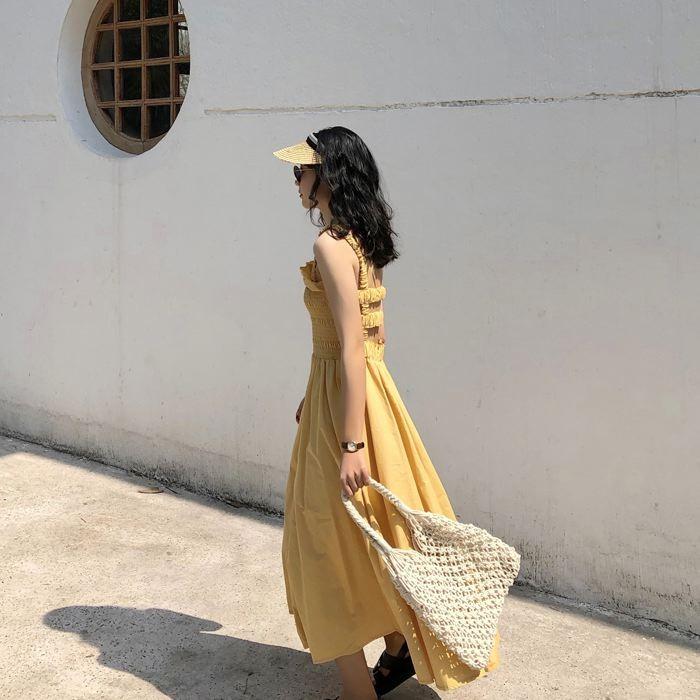 ワンピース キャミワンピース ミモレ丈 ノースリーブ フレア Aライン シャーリング ギャザー ガーリー 可愛い 送料無料 |  | 14