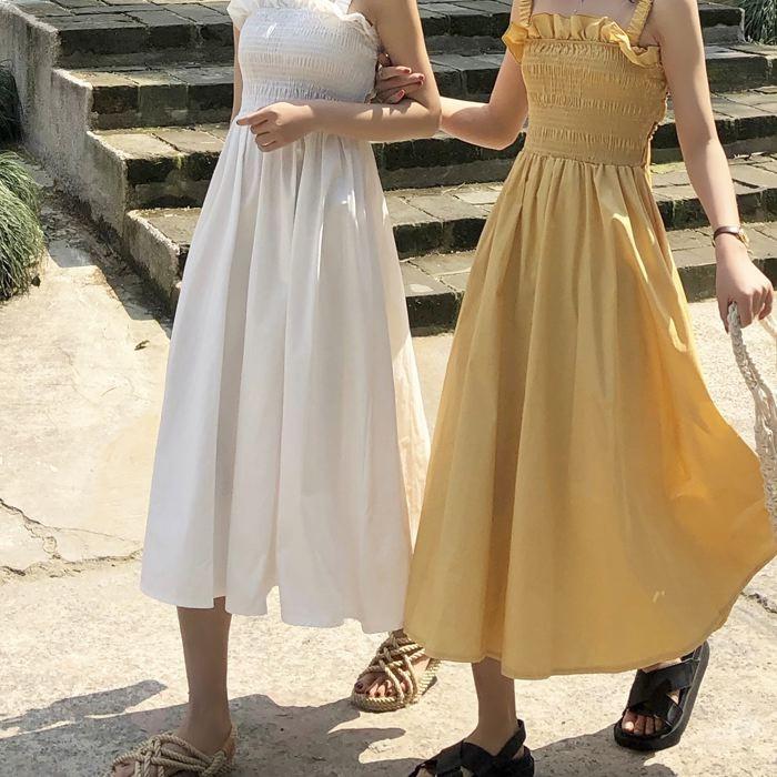 ワンピース キャミワンピース ミモレ丈 ノースリーブ フレア Aライン シャーリング ギャザー ガーリー 可愛い 送料無料 |  | 16