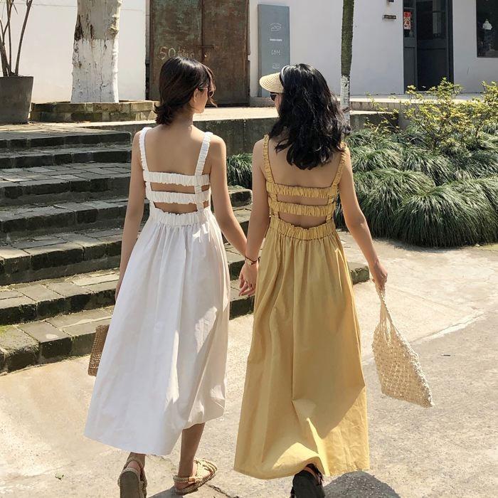 ワンピース キャミワンピース ミモレ丈 ノースリーブ フレア Aライン シャーリング ギャザー ガーリー 可愛い 送料無料 |  | 17