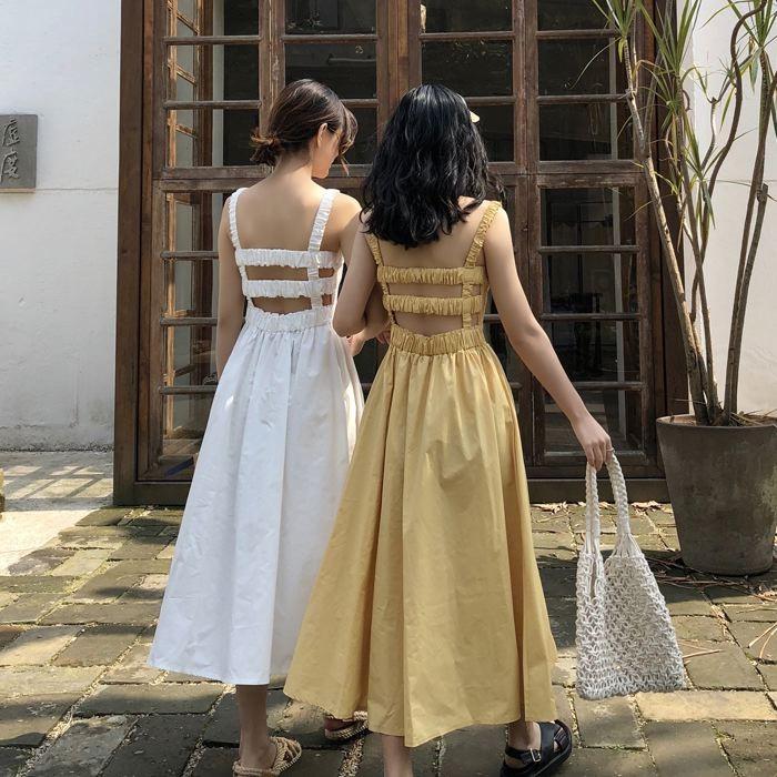 ワンピース キャミワンピース ミモレ丈 ノースリーブ フレア Aライン シャーリング ギャザー ガーリー 可愛い 送料無料 |  | 05