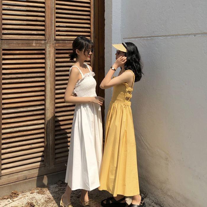 ワンピース キャミワンピース ミモレ丈 ノースリーブ フレア Aライン シャーリング ギャザー ガーリー 可愛い 送料無料 |  | 06