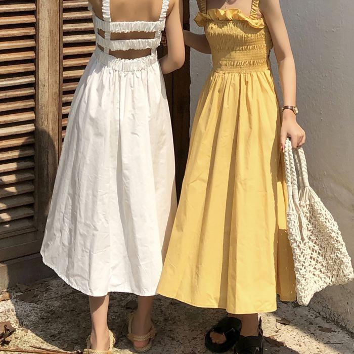 ワンピース キャミワンピース ミモレ丈 ノースリーブ フレア Aライン シャーリング ギャザー ガーリー 可愛い 送料無料 |  | 07