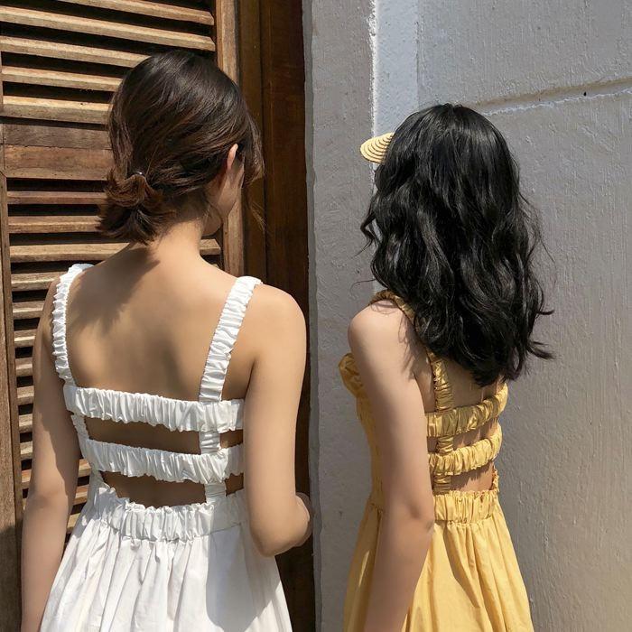 ワンピース キャミワンピース ミモレ丈 ノースリーブ フレア Aライン シャーリング ギャザー ガーリー 可愛い 送料無料 |  | 08