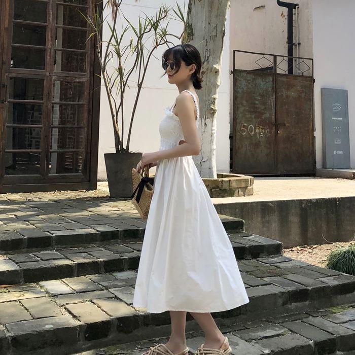 ワンピース キャミワンピース ミモレ丈 ノースリーブ フレア Aライン シャーリング ギャザー ガーリー 可愛い 送料無料 |  | 10