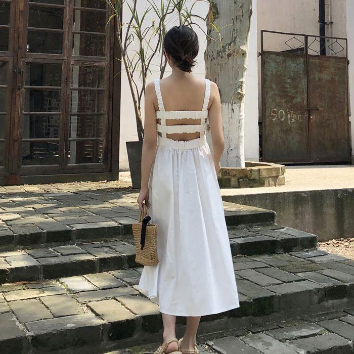 ワンピース キャミワンピース ミモレ丈 ノースリーブ フレア Aライン シャーリング ギャザー ガーリー 可愛い 送料無料 |  | 11