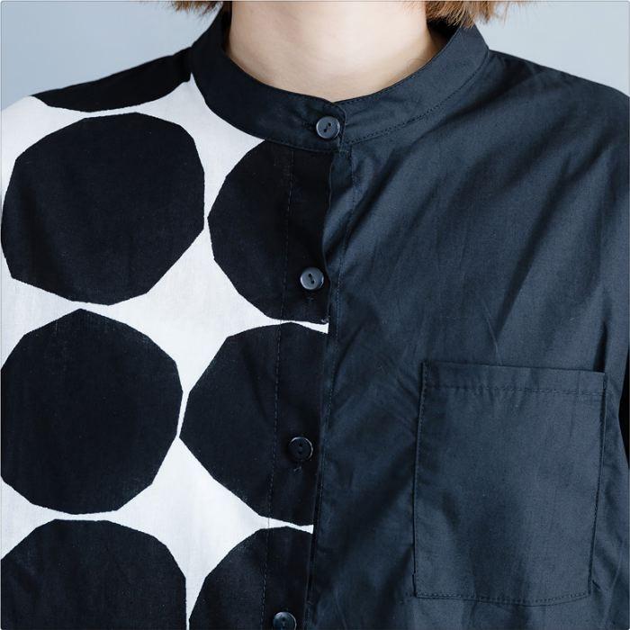 ブラウス シャツ アシンメトリ― ドット柄 長袖 切り返し 大胆 トップス チュニック レディース 大きいサイズ 体型カバー 着やせ ドット 送料無料 |  | 10