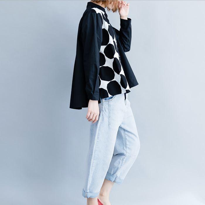 ブラウス シャツ アシンメトリ― ドット柄 長袖 切り返し 大胆 トップス チュニック レディース 大きいサイズ 体型カバー 着やせ ドット 送料無料 |  | 02