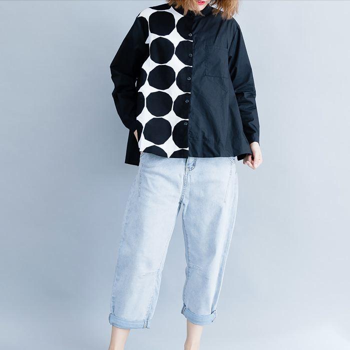 ブラウス シャツ アシンメトリ― ドット柄 長袖 切り返し 大胆 トップス チュニック レディース 大きいサイズ 体型カバー 着やせ ドット 送料無料 |  | 03