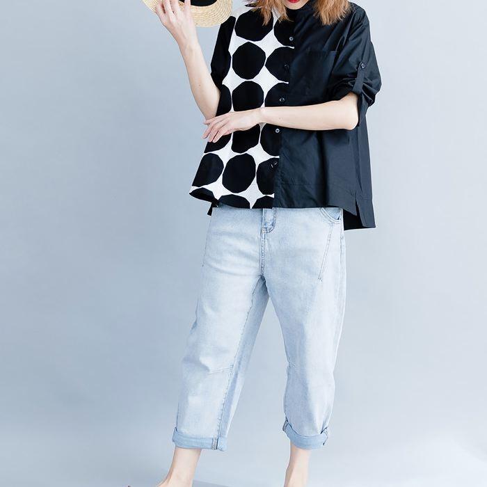 ブラウス シャツ アシンメトリ― ドット柄 長袖 切り返し 大胆 トップス チュニック レディース 大きいサイズ 体型カバー 着やせ ドット 送料無料 |  | 05