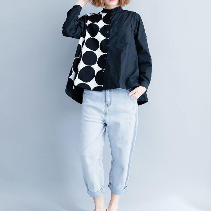 ブラウス シャツ アシンメトリ― ドット柄 長袖 切り返し 大胆 トップス チュニック レディース 大きいサイズ 体型カバー 着やせ ドット 送料無料 |  | 07