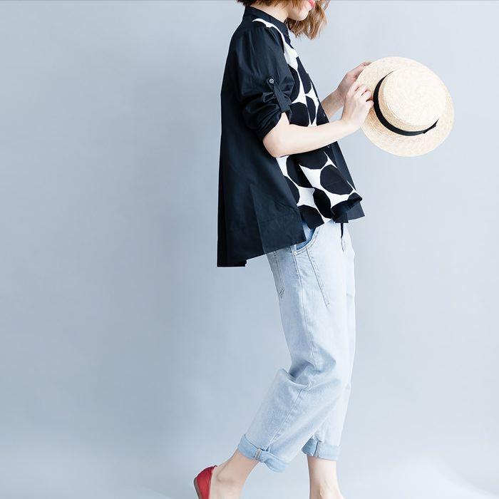 ブラウス シャツ アシンメトリ― ドット柄 長袖 切り返し 大胆 トップス チュニック レディース 大きいサイズ 体型カバー 着やせ ドット 送料無料 |  | 08