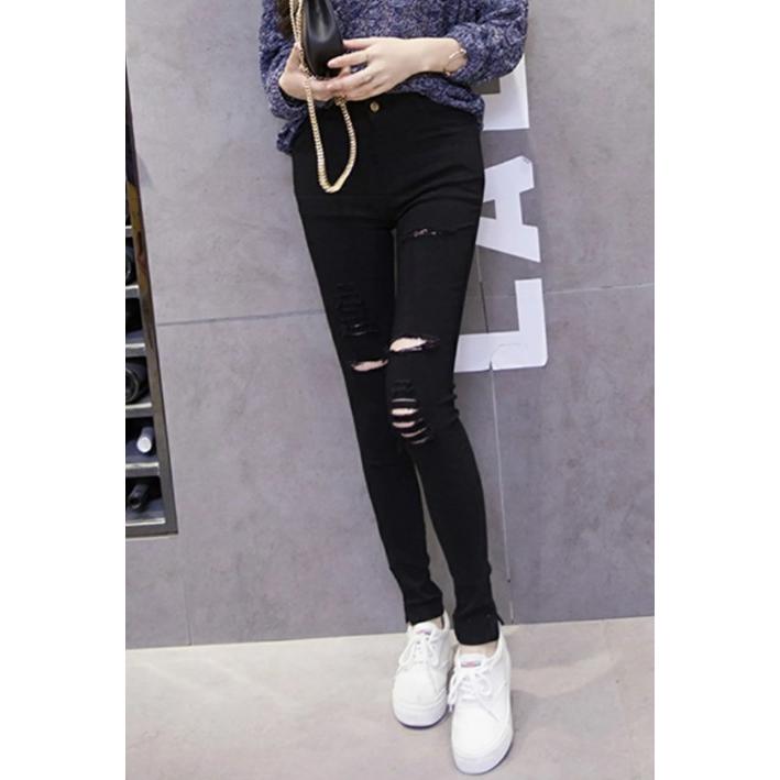 ダメージスキニーパンツ 穴あき ブラック ストレッチ パンツ ハイウエスト スキニー ズボン 可愛い オシャレ 送料無料 |  | 13