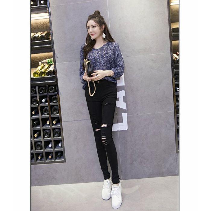 ダメージスキニーパンツ 穴あき ブラック ストレッチ パンツ ハイウエスト スキニー ズボン 可愛い オシャレ 送料無料 |  | 03