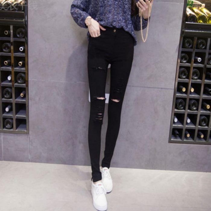 ダメージスキニーパンツ 穴あき ブラック ストレッチ パンツ ハイウエスト スキニー ズボン 可愛い オシャレ 送料無料 |  | 04