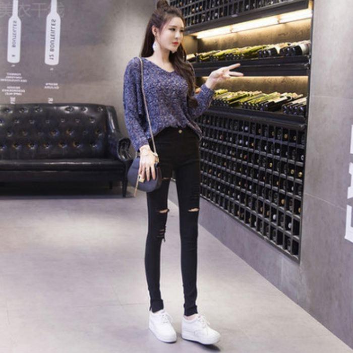 ダメージスキニーパンツ 穴あき ブラック ストレッチ パンツ ハイウエスト スキニー ズボン 可愛い オシャレ 送料無料 |  | 05